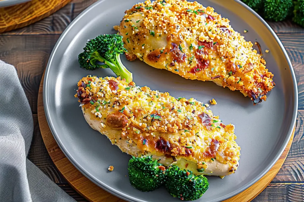 Longhorn Parmesan crusted chicken topped with crispy cheese crust and served with sides.