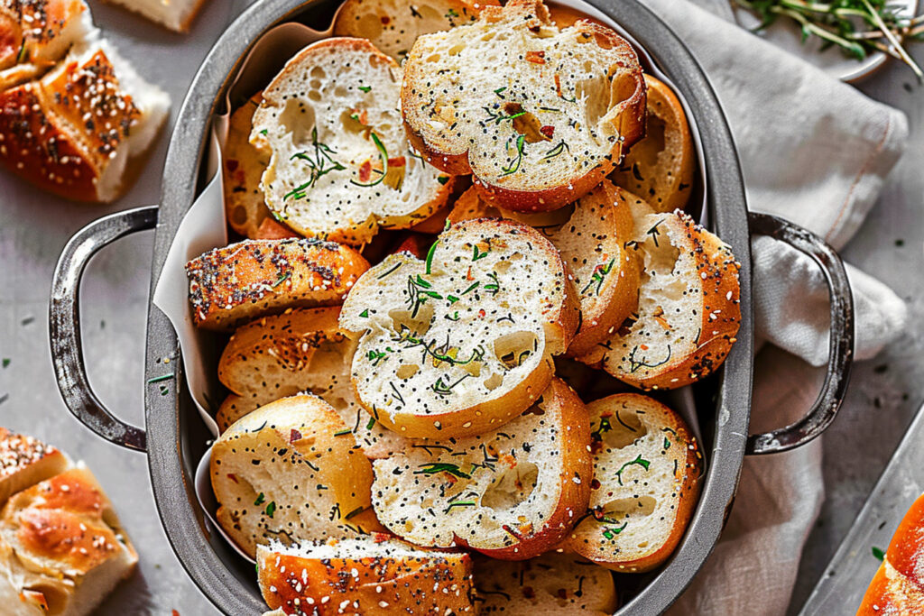 Crispy homemade bagel chips served with a dip.