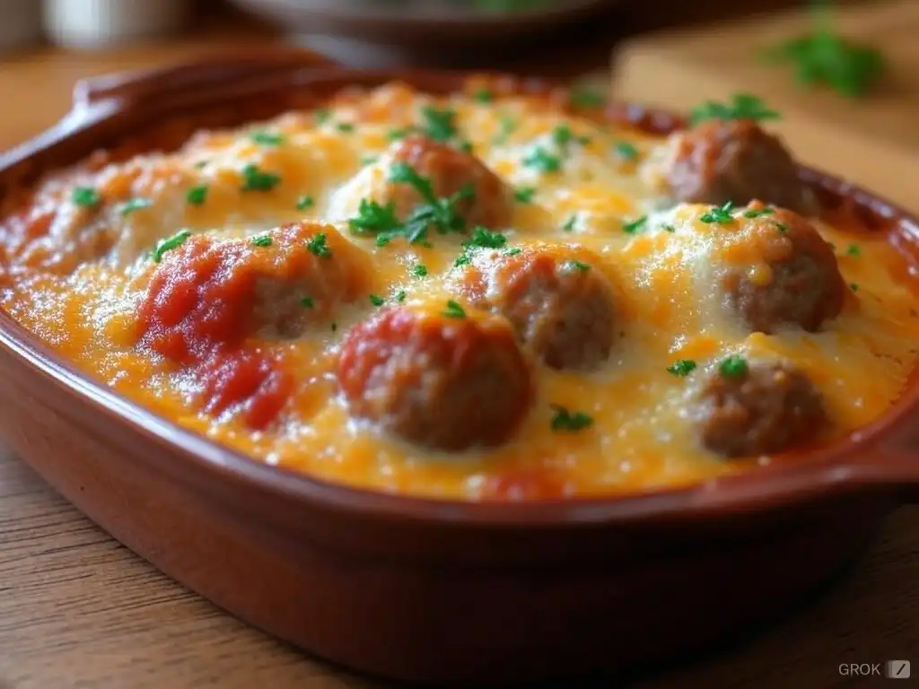 Meatball casserole ready to eat.