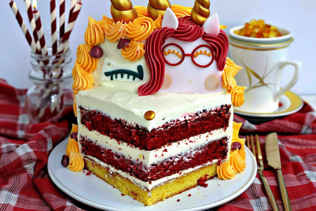 Unicorn Harry Potter Cake decorated with magical details and colorful frosting.