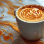 A close-up shot of delicious being poured into a mug of coffee.