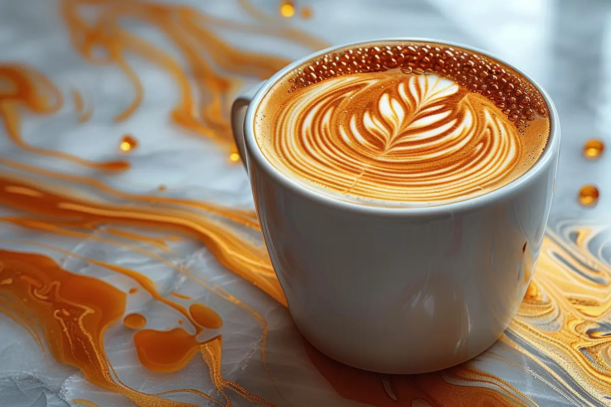 A close-up shot of delicious being poured into a mug of coffee.