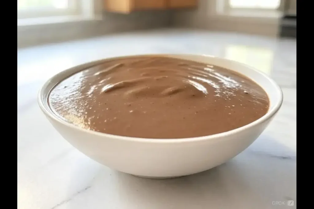 Delicious homemade chocolate gravy in a white bowl.