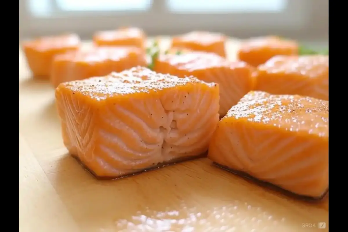 Delicious homemade salmon bites on a plate.