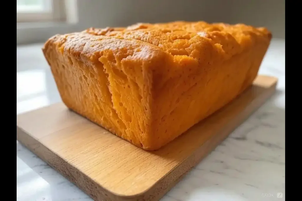 Delicious homemade sweet potato bread on a wooden board.